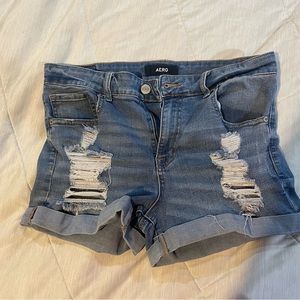 Seriously Stretchy High-Rise Denim Midi Shorts